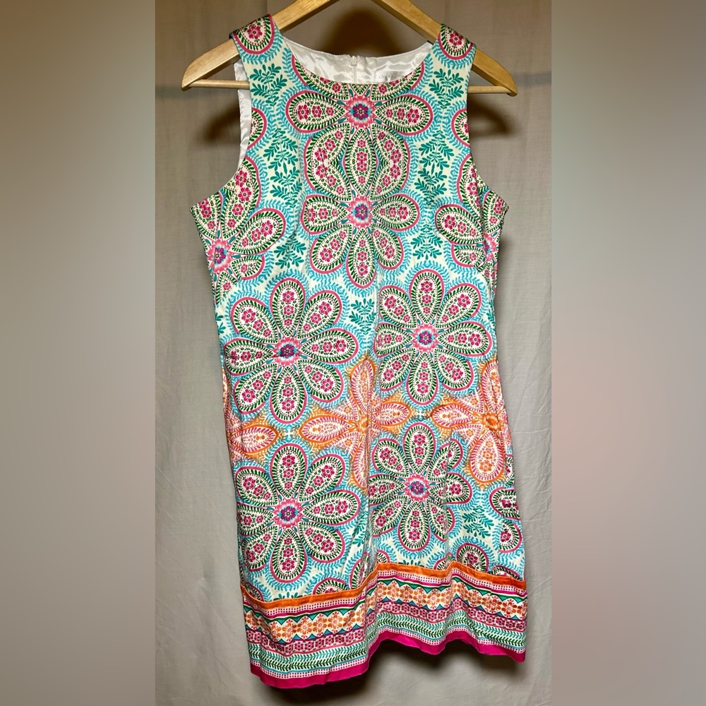 London Times Sheath Mod Dress Size 8 Bright Pastel Floral Paisley Sleeveless - Picture 2 of 9
